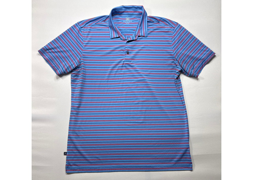 Mizzen+Main Men's Short Sleeve Blue Red Striped Polo Shirt - Size XXL Trim Fit